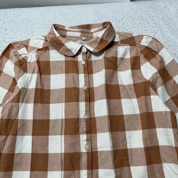 Ann Taylor LOFT Women's Medium Button Down Plaid Shirt Burnt Orange White Cotton - Picture 2 of 12